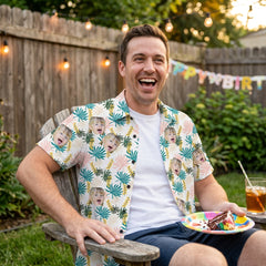 Custom Photo Hawaiian Shirt – Personalized Vibrant Rainbow Floral & Palm Tee – Unique DIY Colorful Aloha Summer Wear