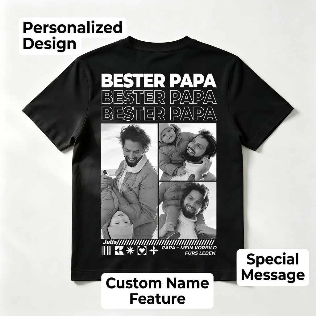 Custom "BESTER PAPA" T-Shirt – Personalized Multi-Photo Grid Tee – Unique DIY Father's Day Gift for Dads