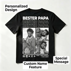 Custom "BESTER PAPA" T-Shirt – Personalized Multi-Photo Grid Tee – Unique DIY Father's Day Gift for Dads