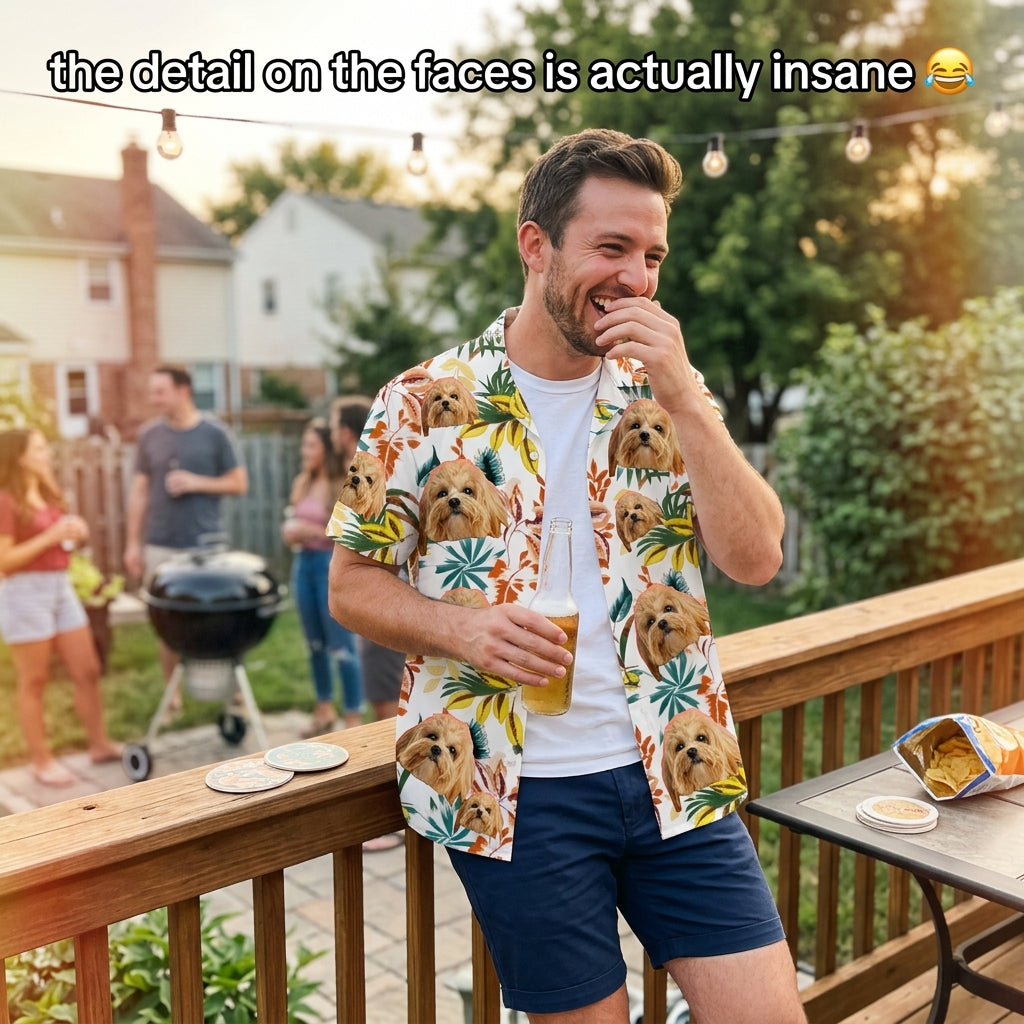 Vibrant Tropical Leaf Print Short-Sleeve Aloha Shirt
