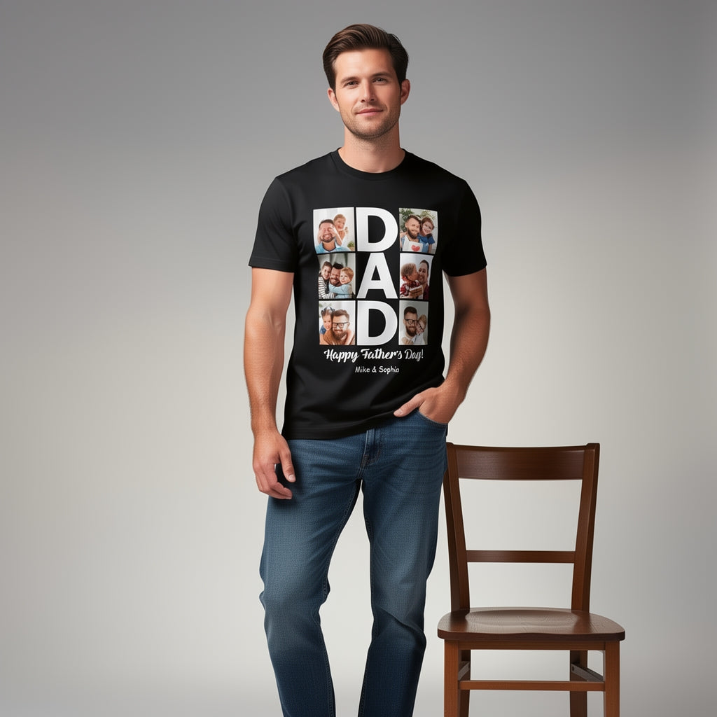 Custom "DAD" Photo Collage Father's Day T-Shirt