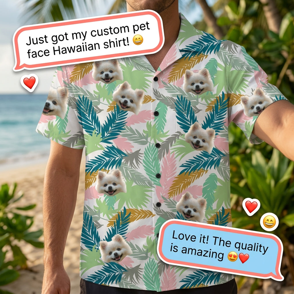 Custom Photo Hawaiian Shirt – Personalized Vintage Sepia Floral & Leaf Design – Unique DIY Retro Tropical Aesthetic Tee