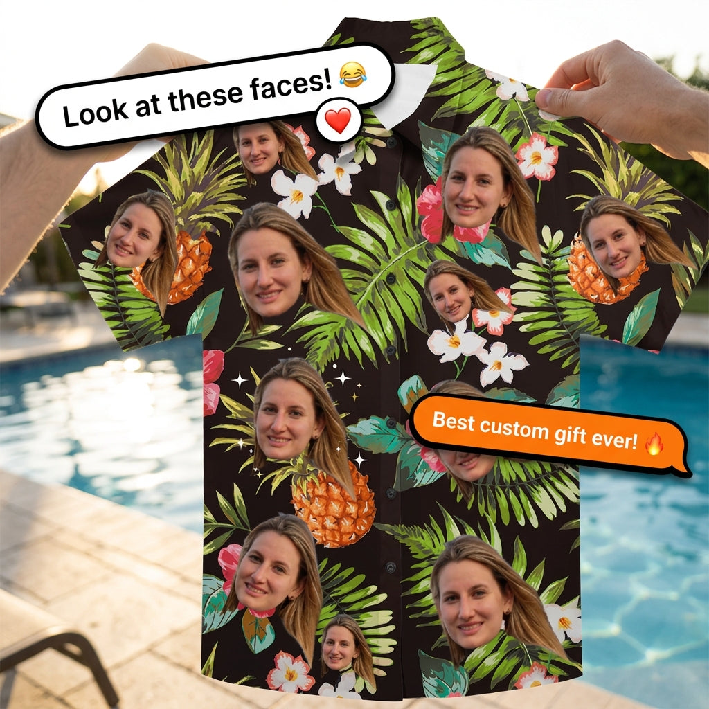 Pineapple & Hibiscus Print Black Aloha Shirt