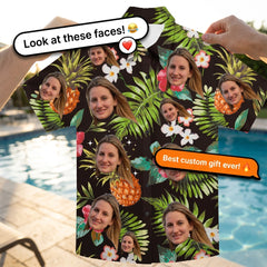Pineapple & Hibiscus Print Black Aloha Shirt