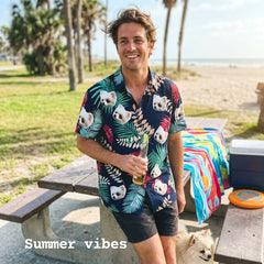 Custom Photo Hawaiian Shirt – Personalized Teal Paradise & Tropical Bloom Tee – Unique DIY Coastal Beach Vibe Gift