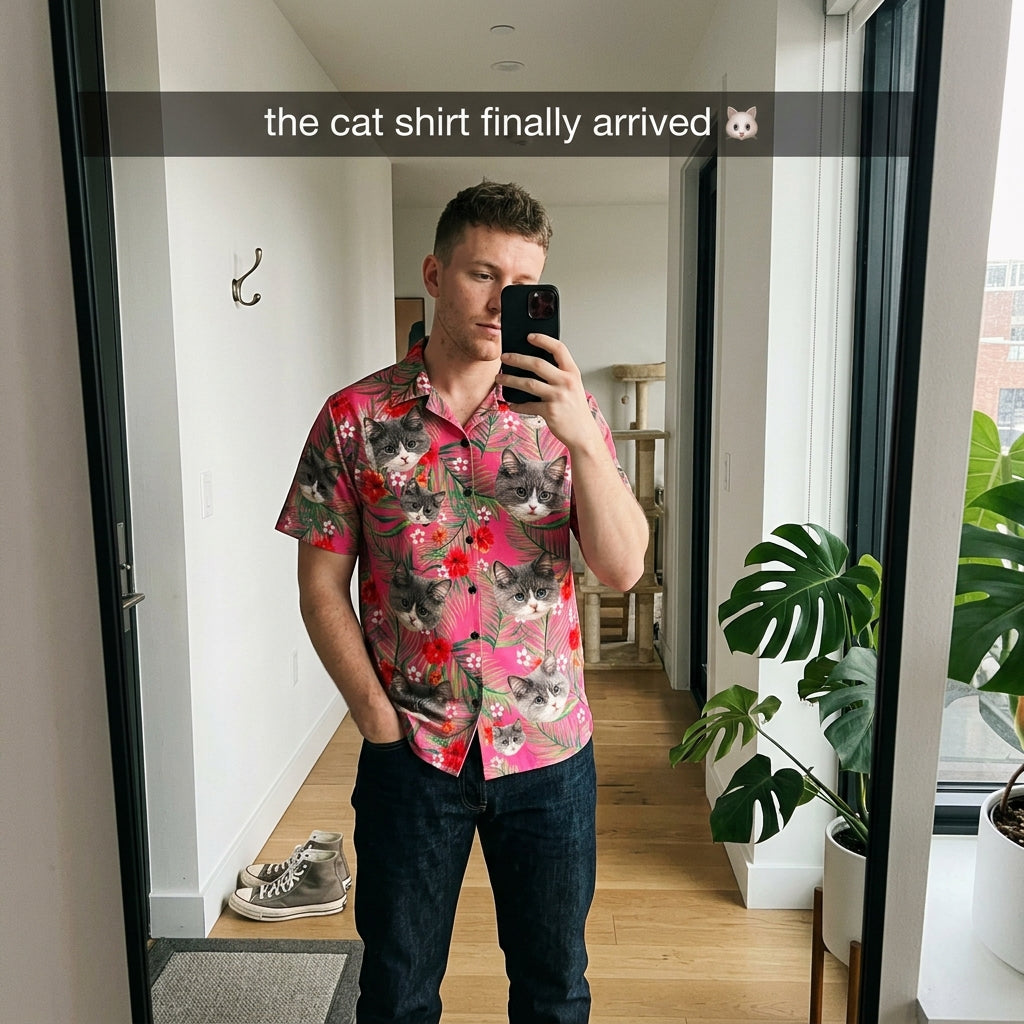 Pink Hibiscus & Palm Leaf Print Hawaiian Shirt