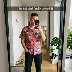 Pink Hibiscus & Palm Leaf Print Hawaiian Shirt