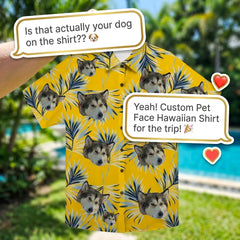 Yellow Hawaiian Shirt with Blue Palm Leaf Print