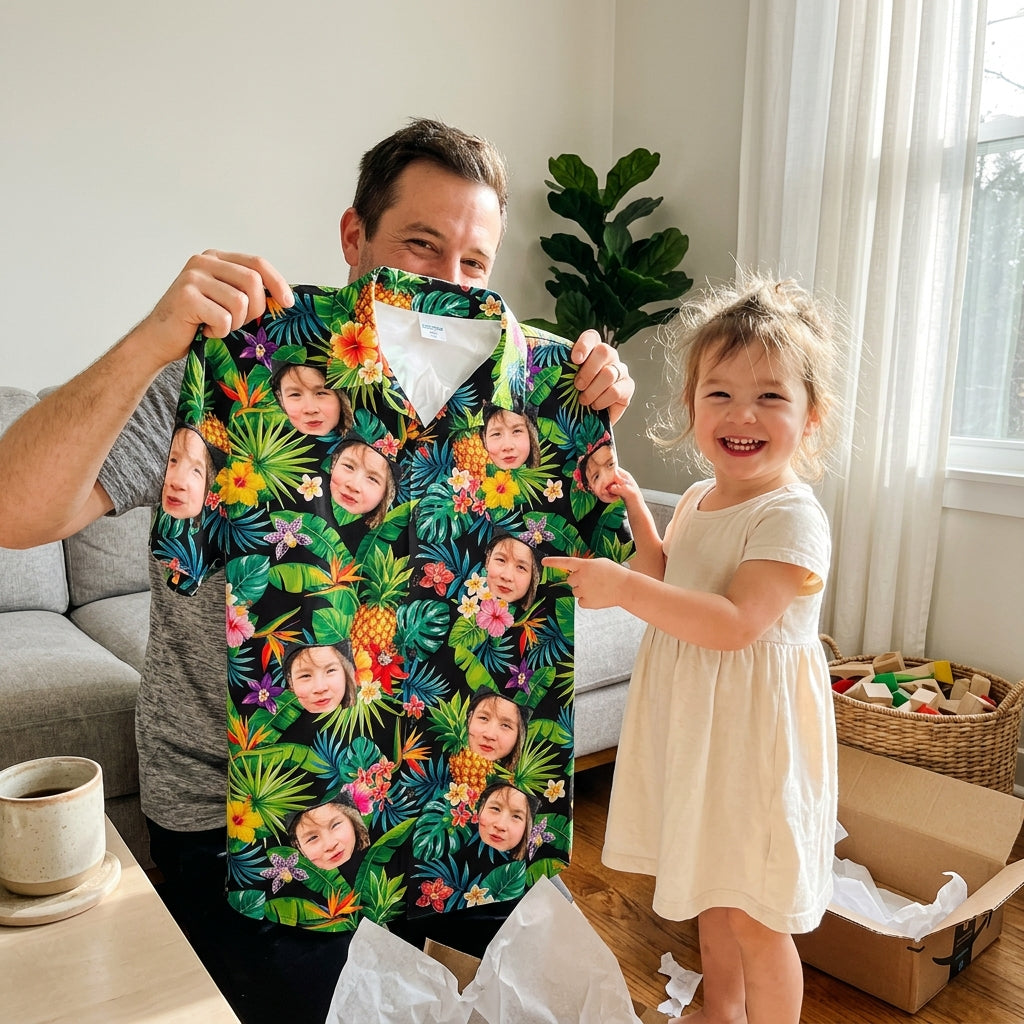 Custom Photo Hawaiian Shirt – Personalized Midnight Tropical Forest & Floral Tee – Unique DIY Dark Aesthetic Island Style Gift