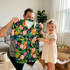 Custom Photo Hawaiian Shirt – Personalized Midnight Tropical Forest & Floral Tee – Unique DIY Dark Aesthetic Island Style Gift