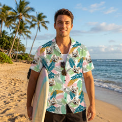 Custom Photo Hawaiian Shirt – Personalized Vintage Sepia Floral & Leaf Design – Unique DIY Retro Tropical Aesthetic Tee