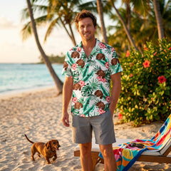Custom Photo Hawaiian Shirt – Personalized Purple Orchid & Lush Jungle Leaf Tee – Unique DIY Exotic Summer Travel Apparel