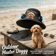 Custom Print Solar Fan Sun Hat, Personalized Wide Brim Cooling Hat for Men & Women