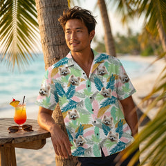 Custom Photo Hawaiian Shirt – Personalized Vintage Sepia Floral & Leaf Design – Unique DIY Retro Tropical Aesthetic Tee