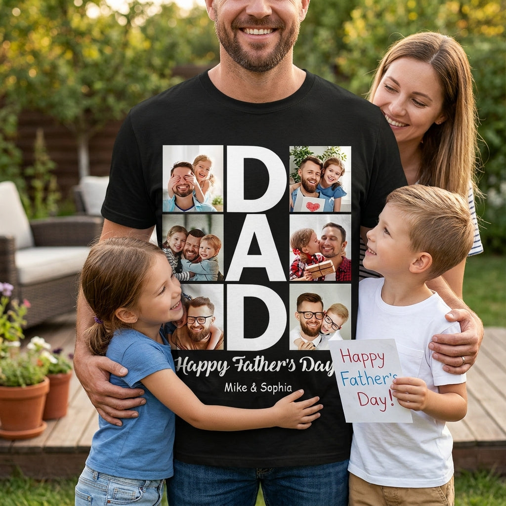 Custom "DAD" Photo Collage Father's Day T-Shirt