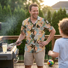 Custom Photo Hawaiian Shirt – Personalized Pink Floral & Lush Tropical Palm Button-Down – Unique DIY Aloha Summer Vacation Gift