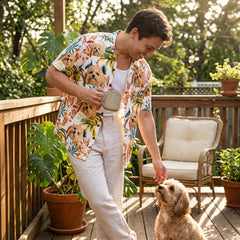 Vibrant Tropical Leaf Print Short-Sleeve Aloha Shirt