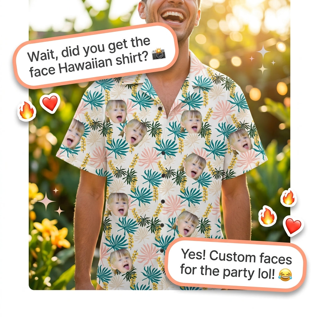 Custom Photo Hawaiian Shirt – Personalized Vibrant Rainbow Floral & Palm Tee – Unique DIY Colorful Aloha Summer Wear