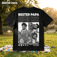 Custom "BESTER PAPA" T-Shirt – Personalized Multi-Photo Grid Tee – Unique DIY Father's Day Gift for Dads