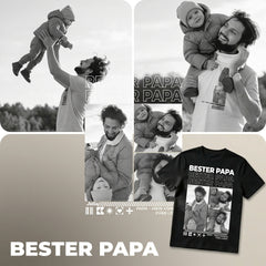 Custom "BESTER PAPA" T-Shirt – Personalized Multi-Photo Grid Tee – Unique DIY Father's Day Gift for Dads