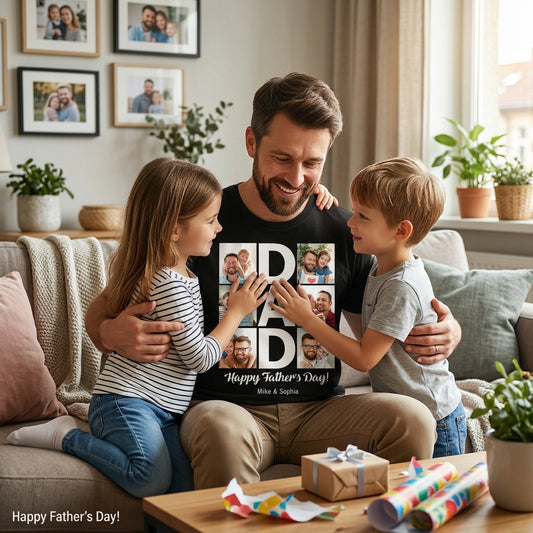 Custom "DAD" Photo Collage Father's Day T-Shirt