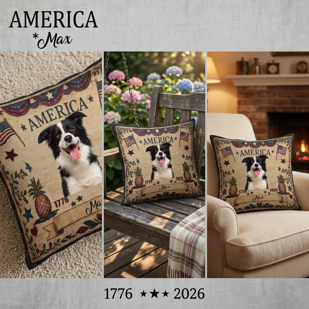 Personalized Vintage America Custom Pet Pillow