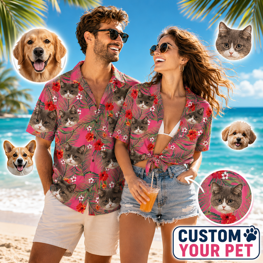 Pink Hibiscus & Palm Leaf Print Hawaiian Shirt