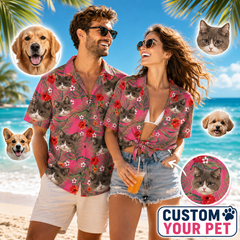 Pink Hibiscus & Palm Leaf Print Hawaiian Shirt