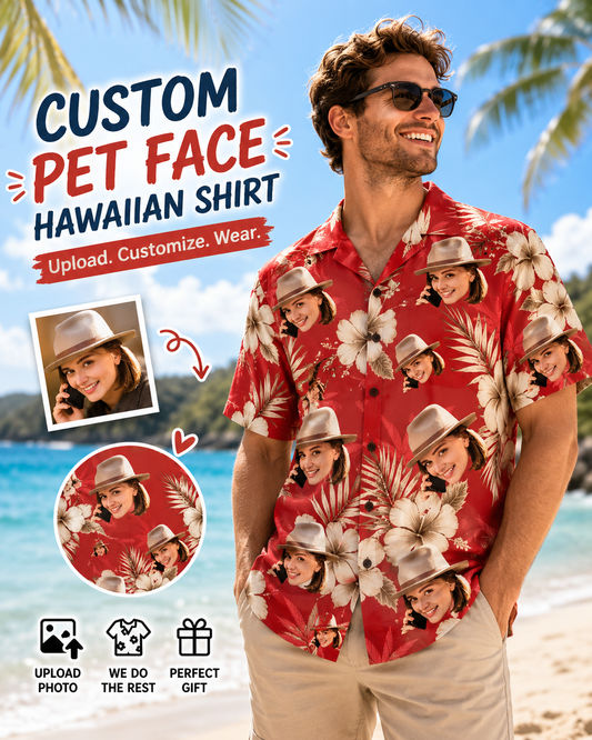 Red Hibiscus & Palm Tree Print Hawaiian Shirt