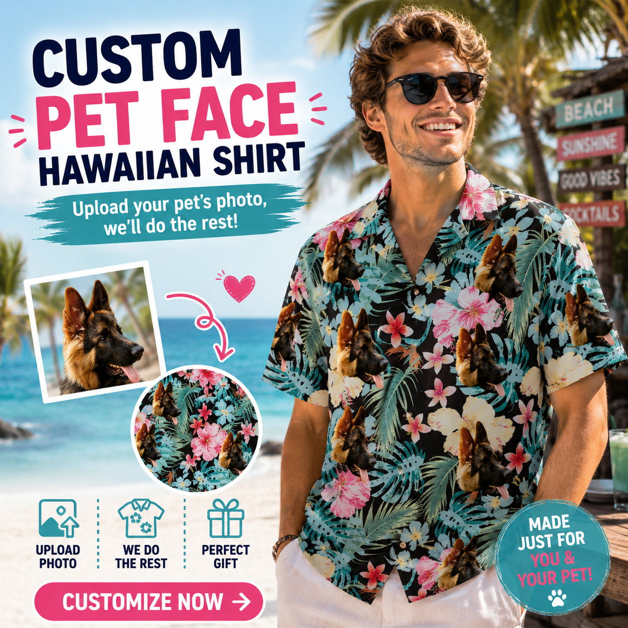 Watercolor Hibiscus & Monstera Black Hawaiian Shirt