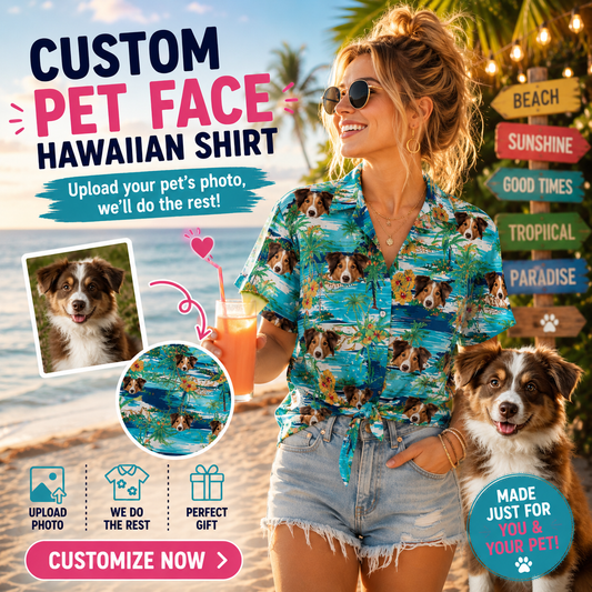 Custom Photo Hawaiian Shirt – Personalized Red Ginger & Green Palm Frond Tee – Unique DIY Hawaiian Luau Party Outfit
