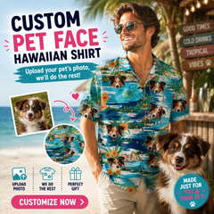 Custom Photo Hawaiian Shirt – Personalized Red Ginger & Green Palm Frond Tee – Unique DIY Hawaiian Luau Party Outfit