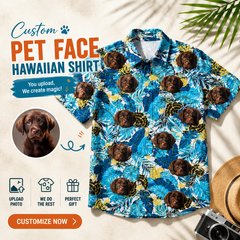 Custom Photo Hawaiian Shirt – Personalized Golden Sunflower & Tropical Foliage Tee – Unique DIY Aloha Vibe Vacation Wear