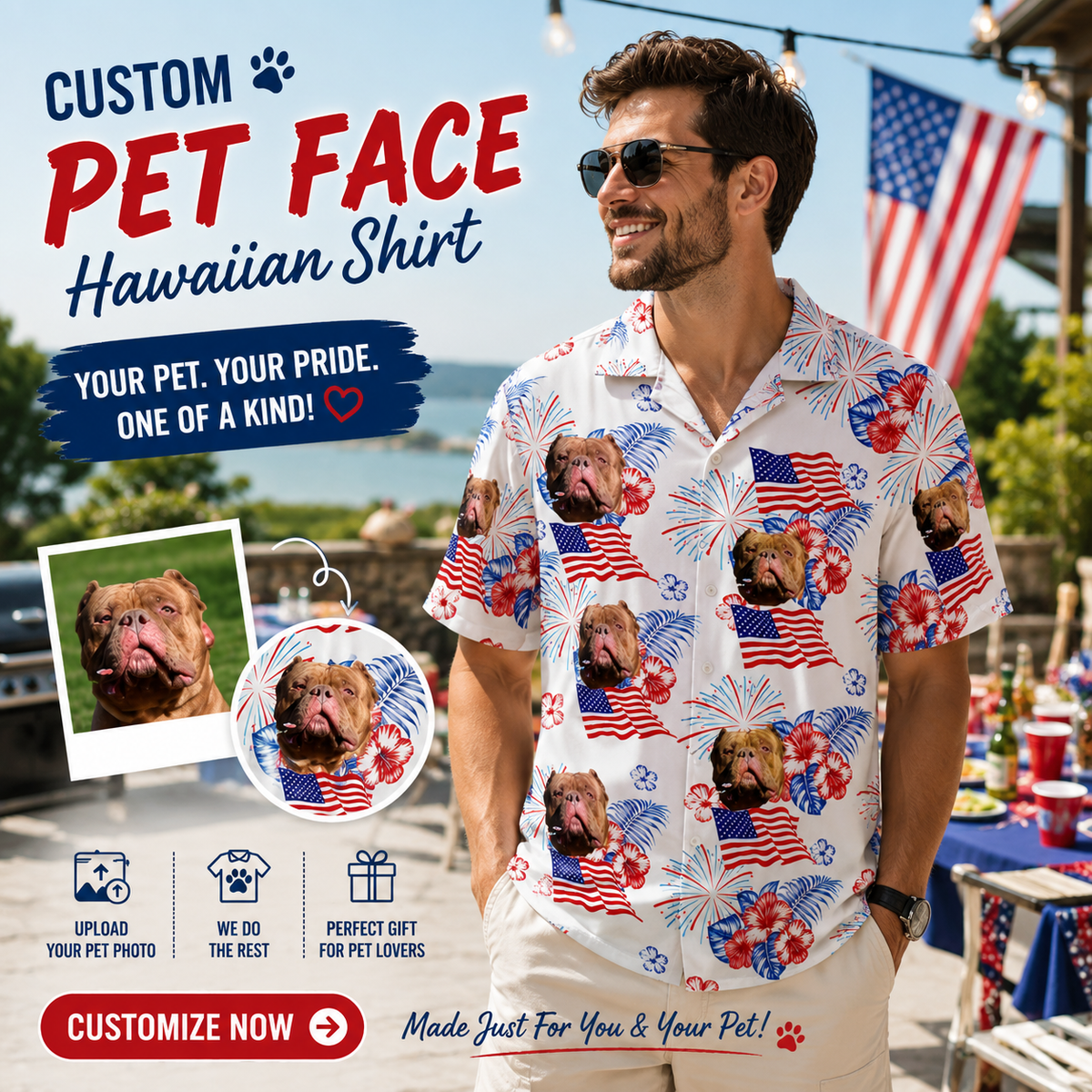 Patriotic Firework Hibiscus American Flag Summer Shirt