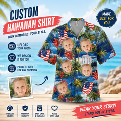 American Flag Palm Tree Coastal Landscape Hawaiian Shirt