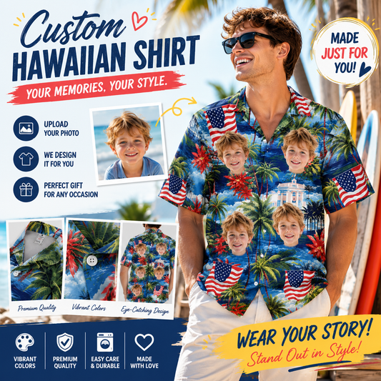 American Flag Palm Tree Coastal Landscape Hawaiian Shirt