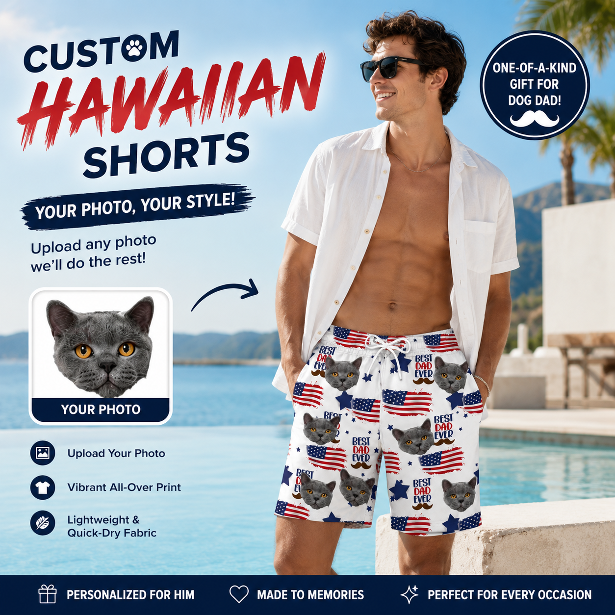 Best Dad Ever American Flag Star Patriotic Swim Trunks