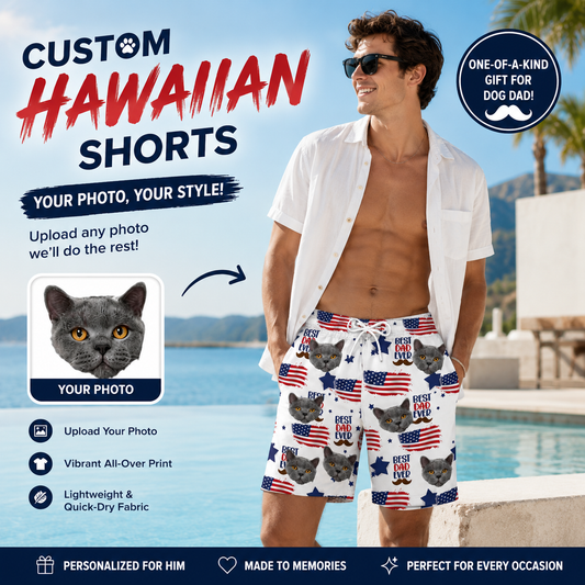 Best Dad Ever American Flag Star Patriotic Swim Trunks