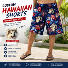 Retro Patriotic USA Flag Star Firework Men's Swim Trunks