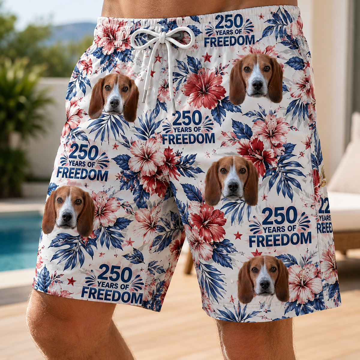 USA 250 Years of Freedom Hibiscus Eagle Tropical Swim Trunks