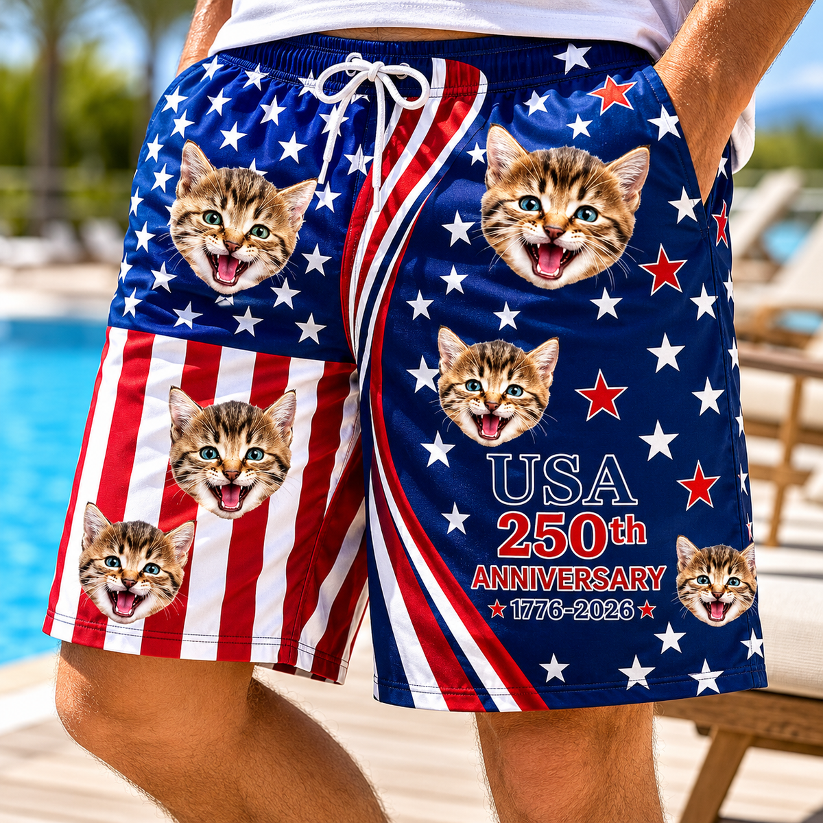 USA 250th Anniversary Split American Flag Board Shorts