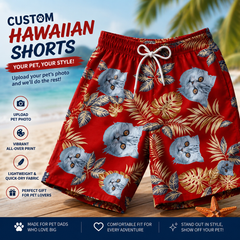 Red Background Tropical Monstera & Palm Leaf Aloha Swim Shorts