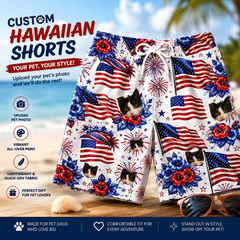 USA Flag Hibiscus Firework Hawaiian Print Men's Board Shorts