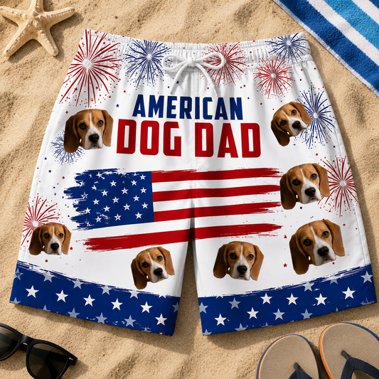 American Dog Dad USA Flag Firework Patriotic Swim Trunks