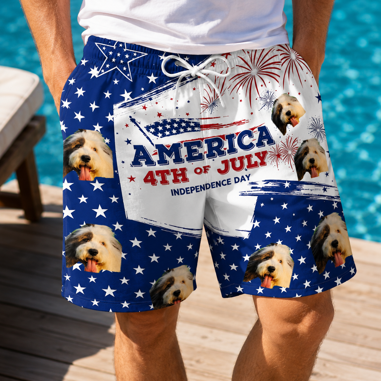 America 4th of July Patriotic Star Firework Board Shorts