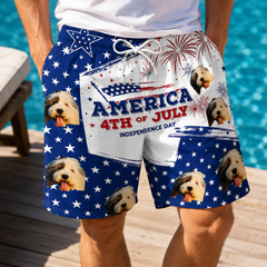 America 4th of July Patriotic Star Firework Board Shorts
