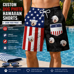 Split Design USA Flag & Black Tropical Leaf Men's Swim Trunks
