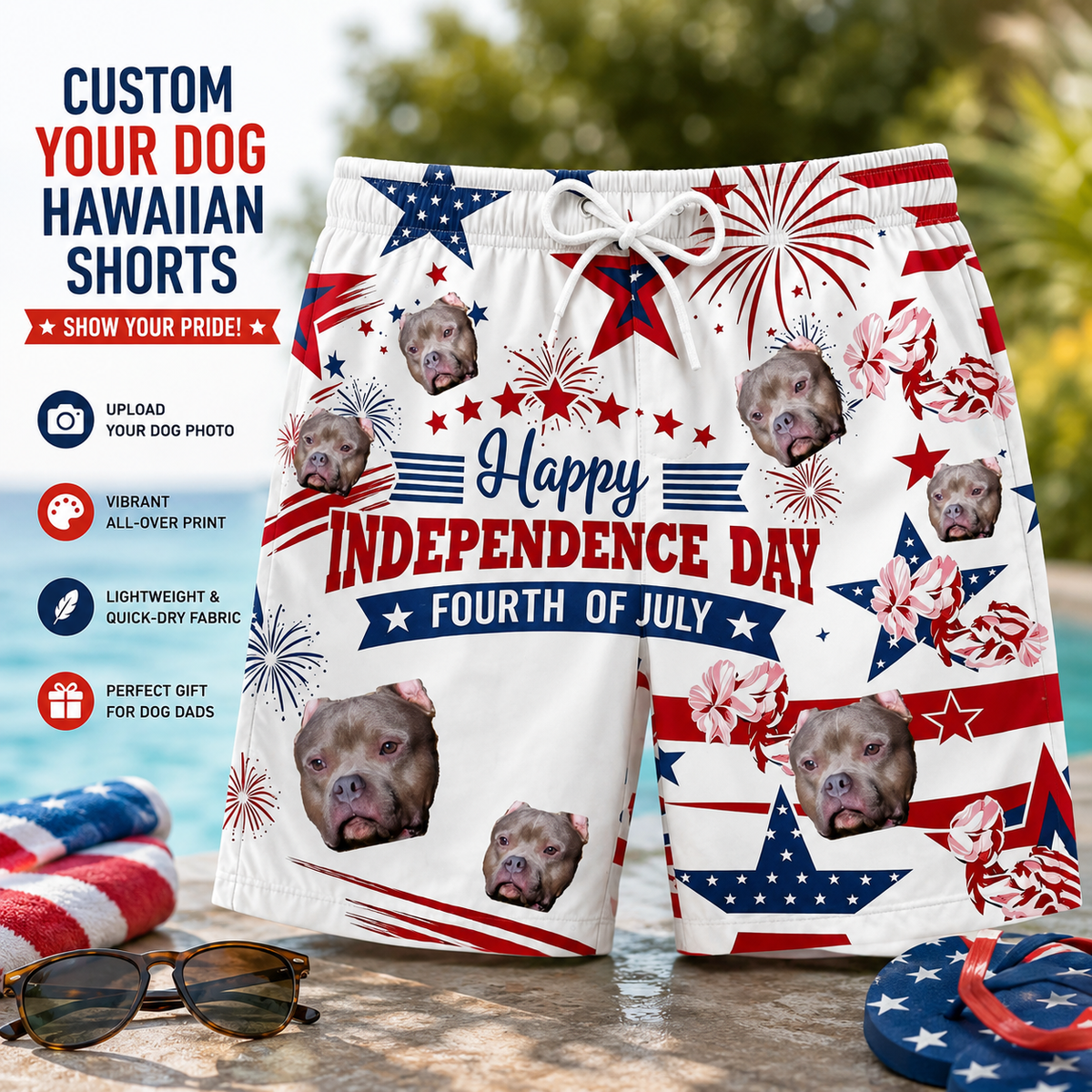 Happy Independence Day 4th of July Firework Star Swim Trunks