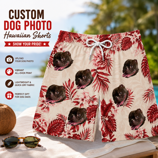 Red Tropical Leaves Hibiscus Floral Aloha Swim Trunks