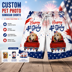 Happy 4th of July Vintage Red Truck Firework Swim Shorts